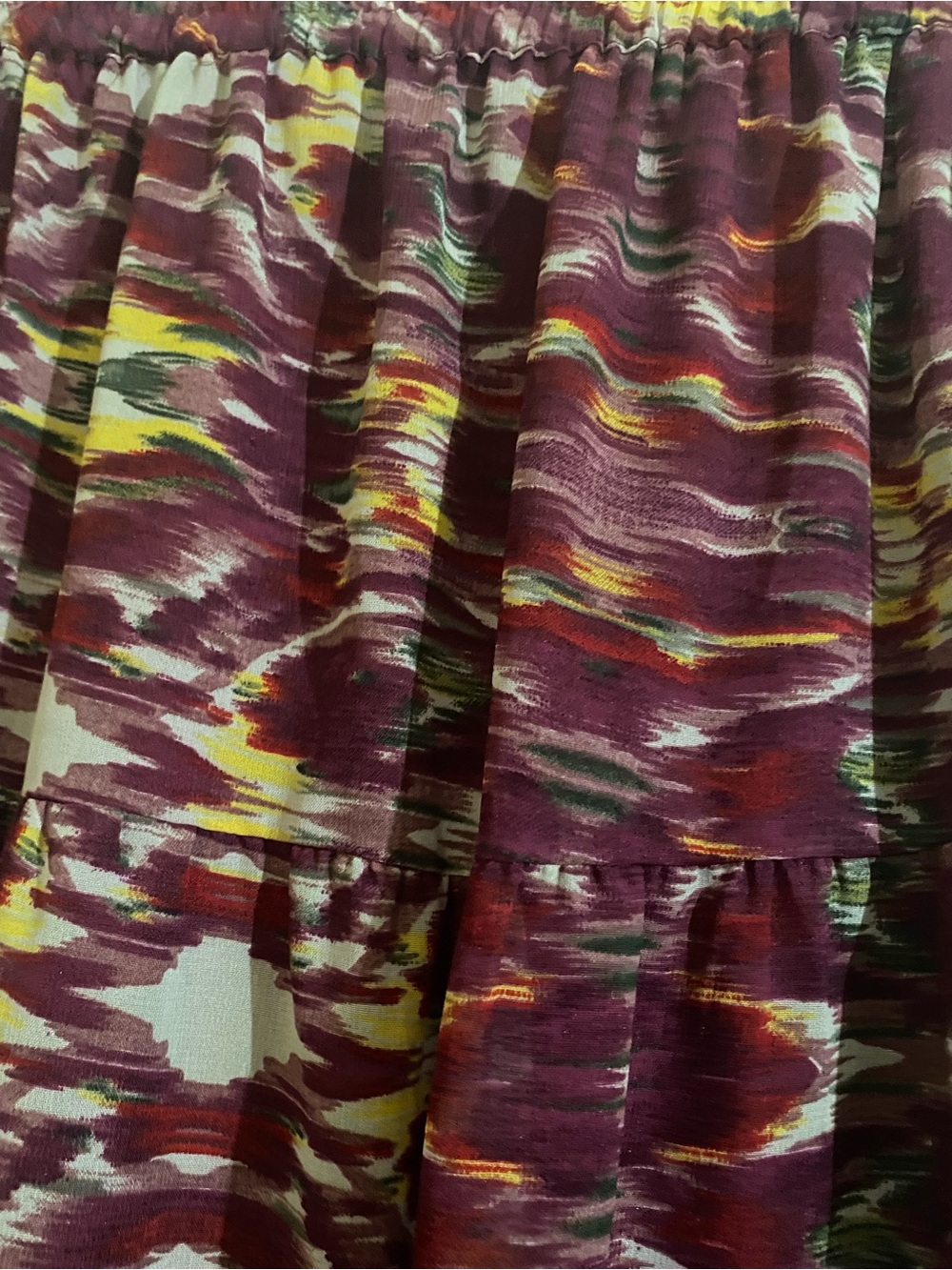 Women's Maroon Patterned Maxi Skirt - Casual Tiered Design - Picture 3 of 3